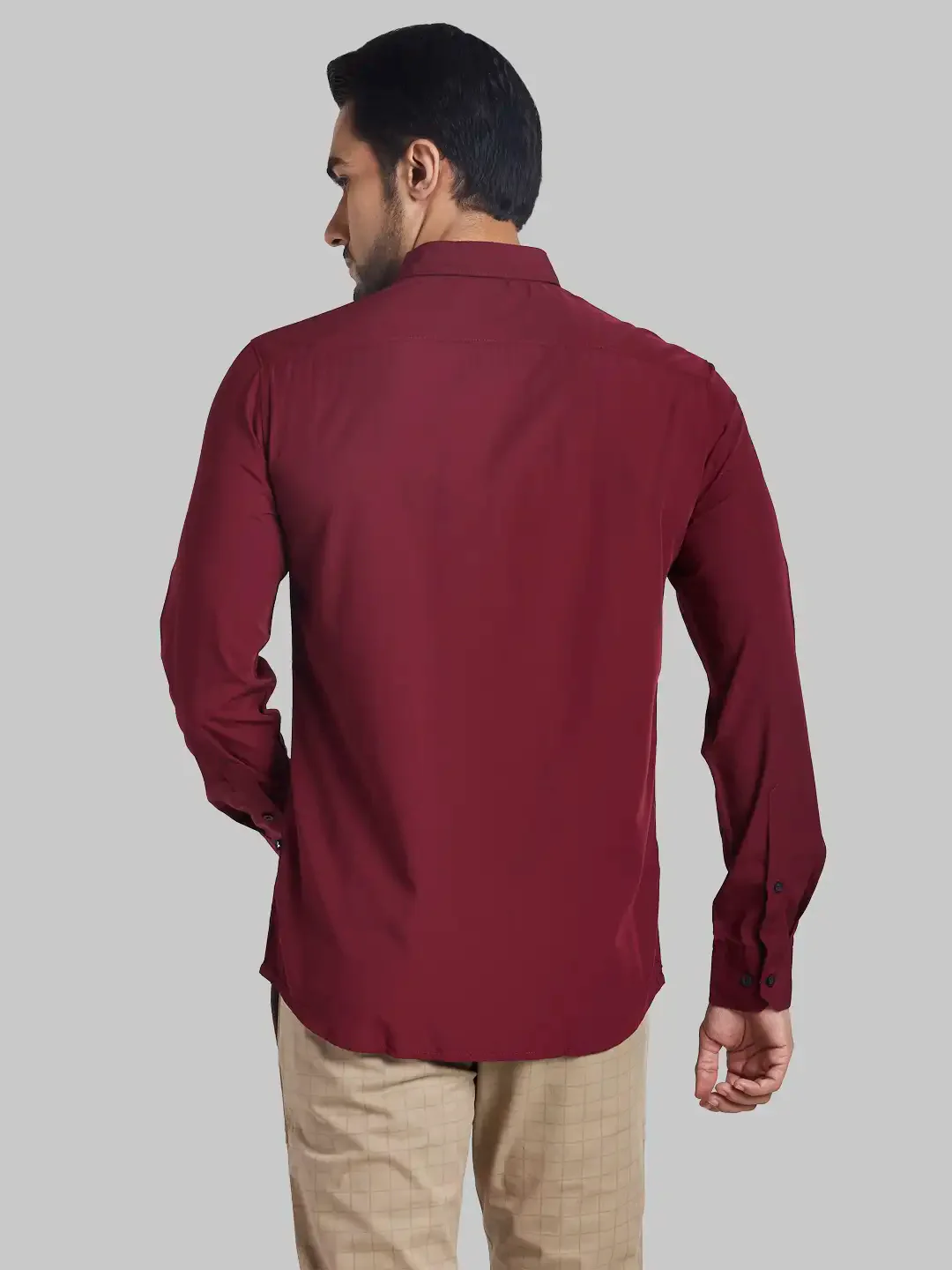 Men Red Slim Fit Solid Polyester Blend Full Sleeve Shirts - Image 4