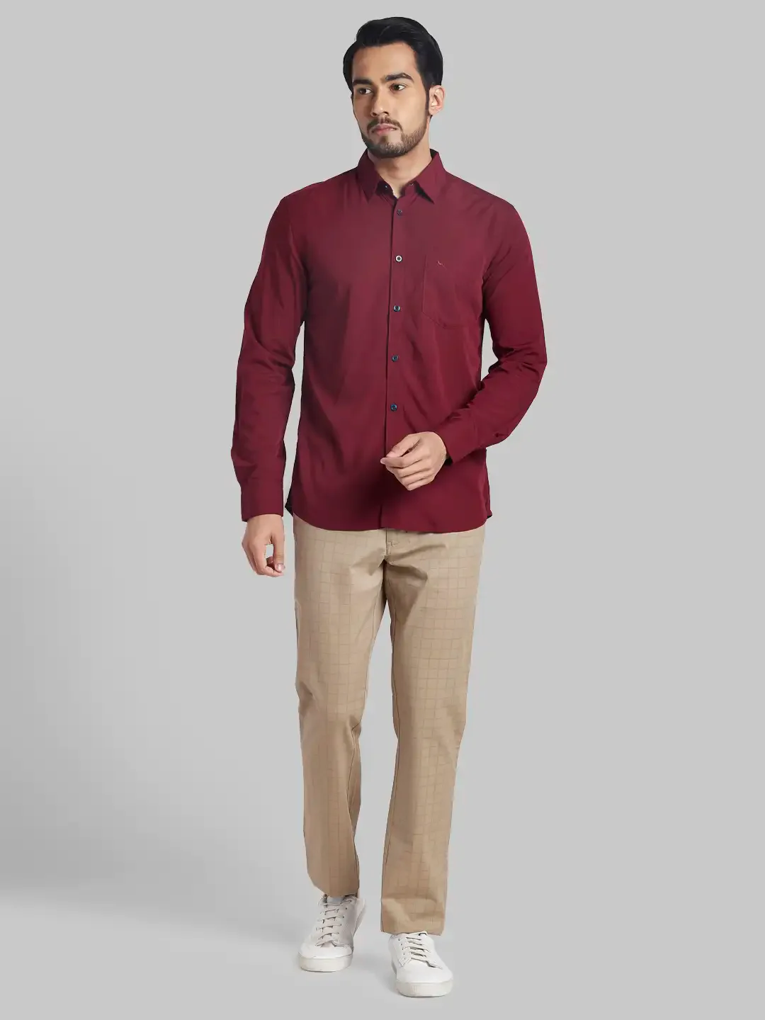 Men Red Slim Fit Solid Polyester Blend Full Sleeve Shirts - Image 5