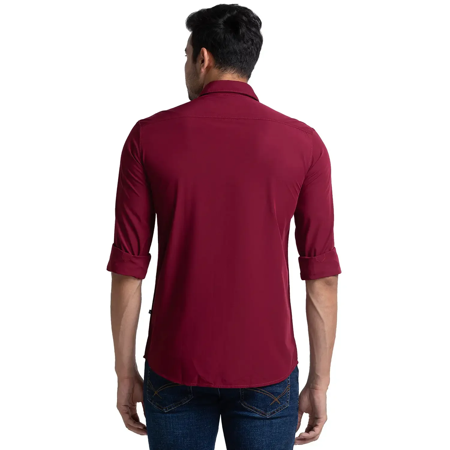 Men Red Slim Fit Solid Polyester Blend Full Sleeve Shirts - Image 4