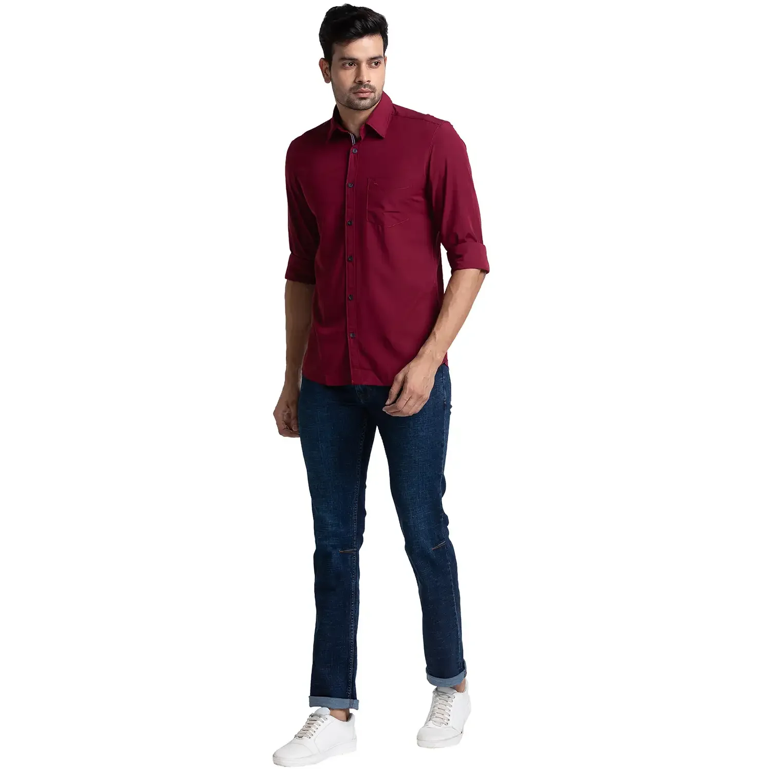 Men Red Slim Fit Solid Polyester Blend Full Sleeve Shirts - Image 5