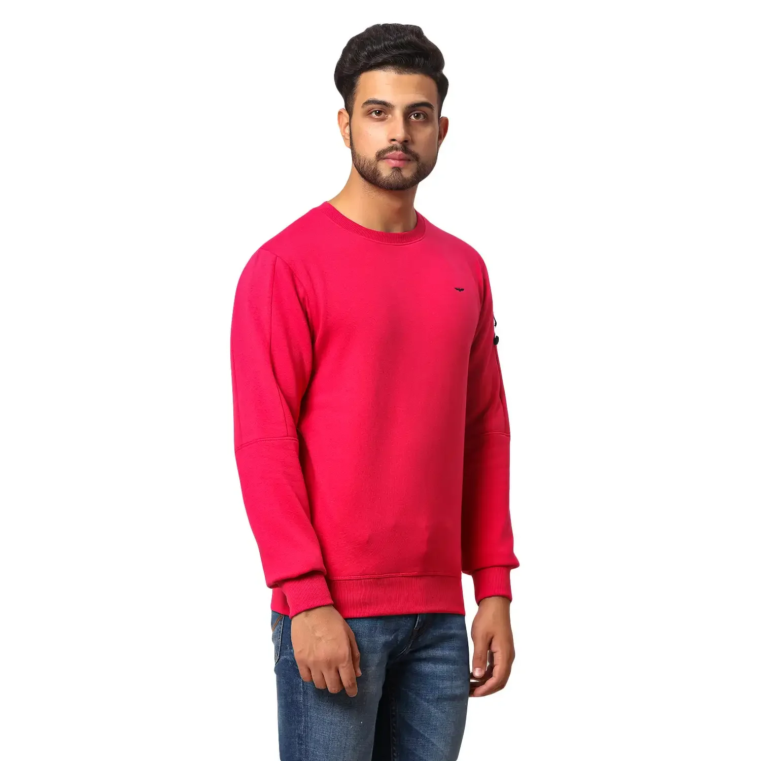 Men Red Slim Fit Solid Polyester Blend Sweatshirts - Image 2