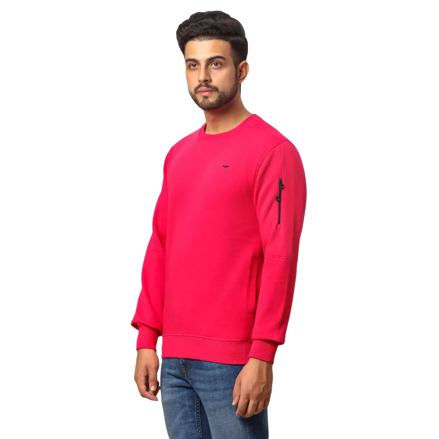 Men Red Slim Fit Solid Polyester Blend Sweatshirts - Image 3