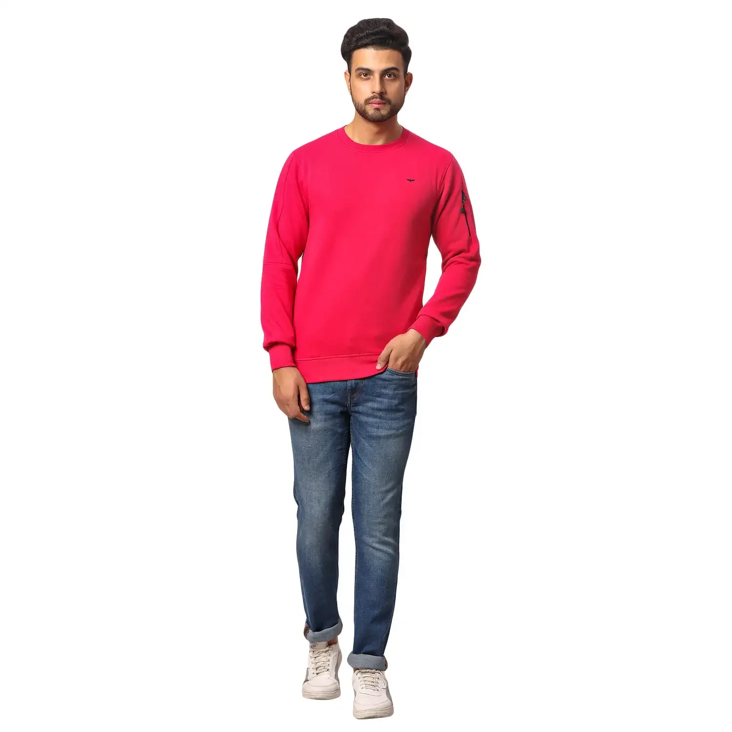 Men Red Slim Fit Solid Polyester Blend Sweatshirts - Image 5