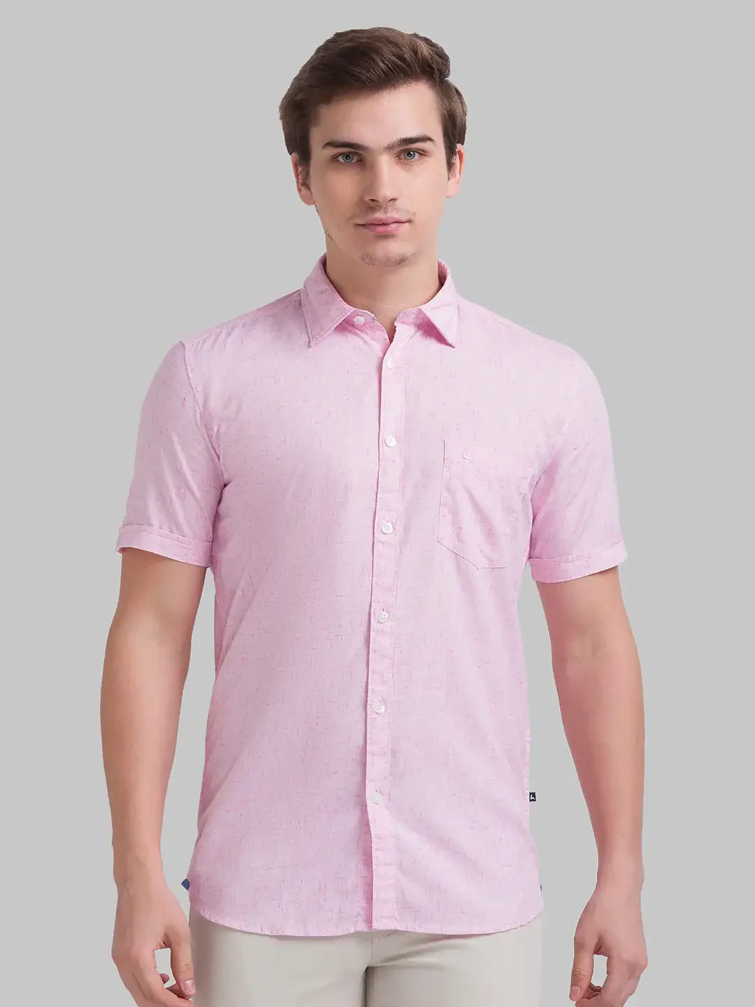 Men Red Slim Fit Solid Viscose Blend Half Sleeve Shirts