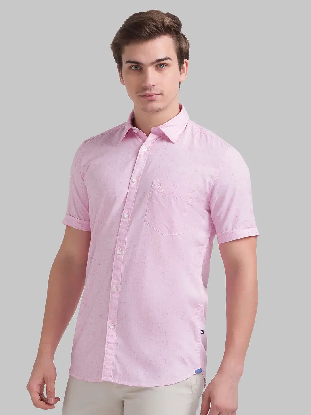 Men Red Slim Fit Solid Viscose Blend Half Sleeve Shirts - Image 3