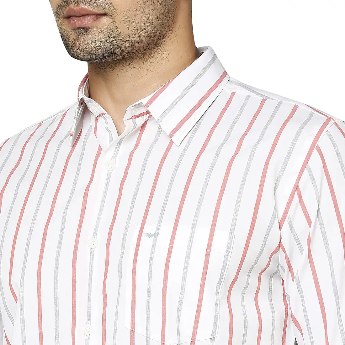Men Red Slim Fit Stripe Cotton Cut Away Collar Shirts - Image 6