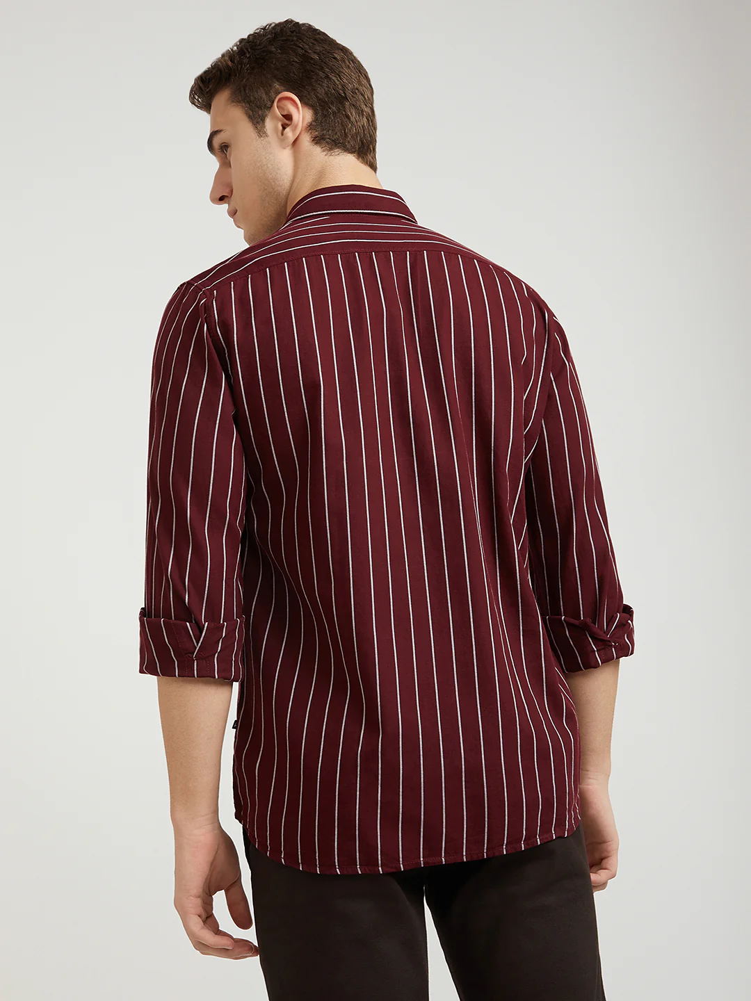 Men Red Slim Fit Stripe Cotton Full Sleeve Shirts - Image 4