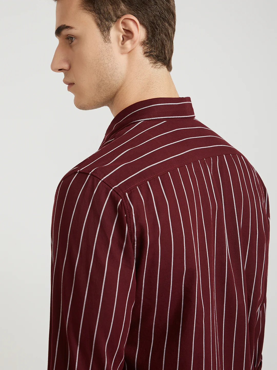 Men Red Slim Fit Stripe Cotton Full Sleeve Shirts - Image 6