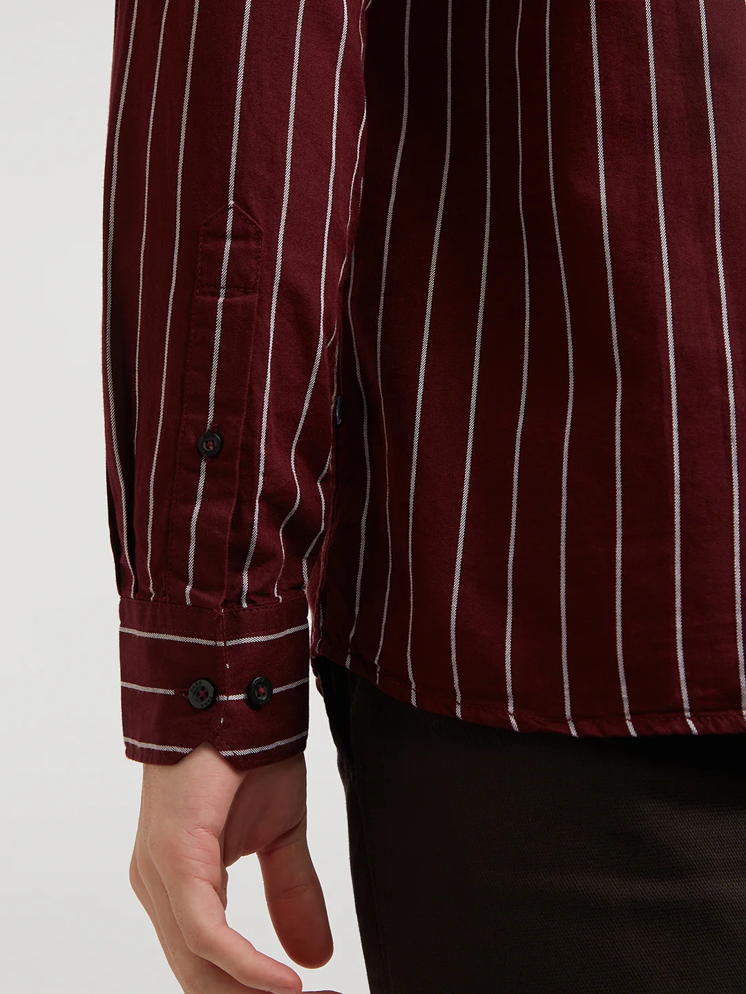Men Red Slim Fit Stripe Cotton Full Sleeve Shirts - Image 7