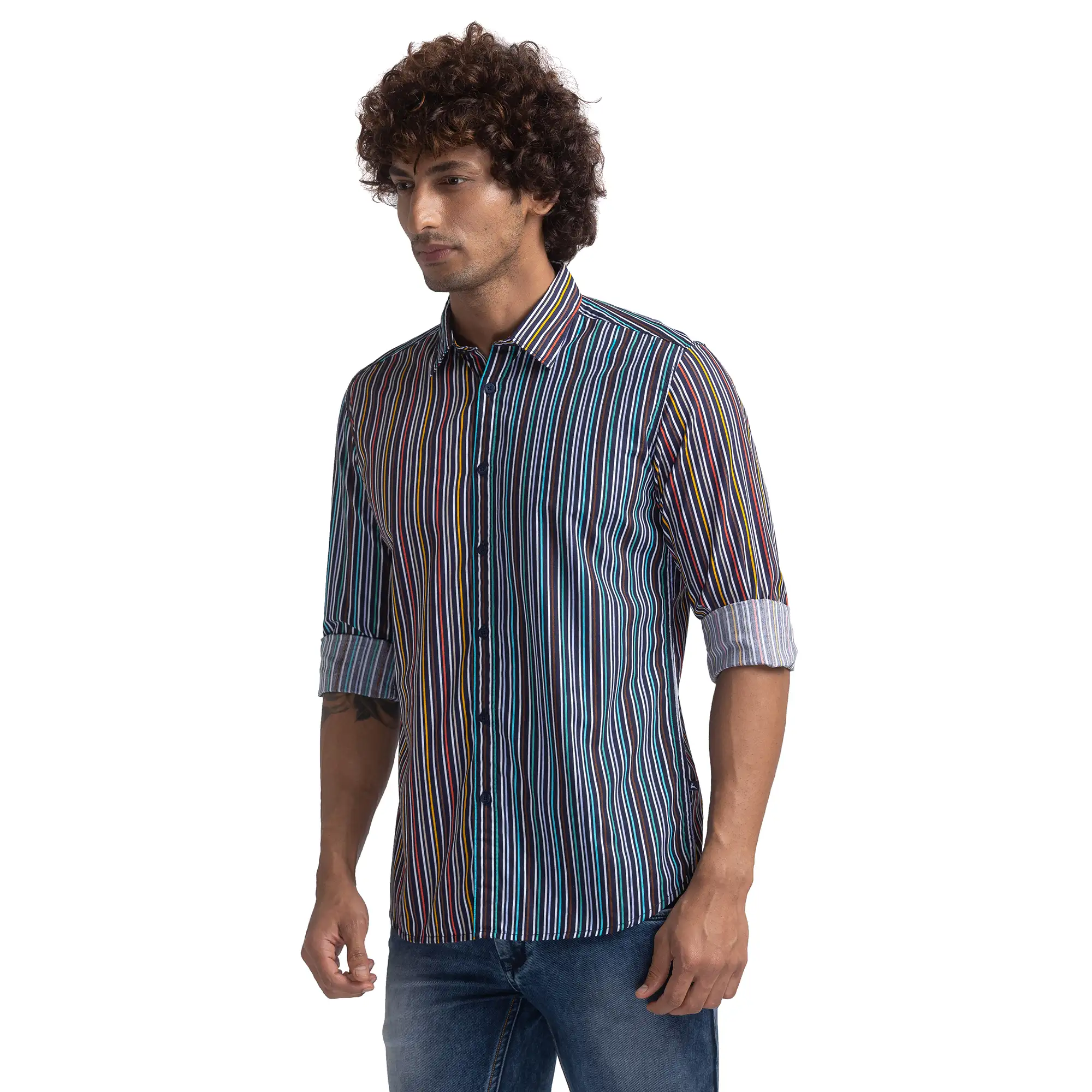 Parx Men Blue Striped Slim Fit Cotton Casual Shirt - Image 3