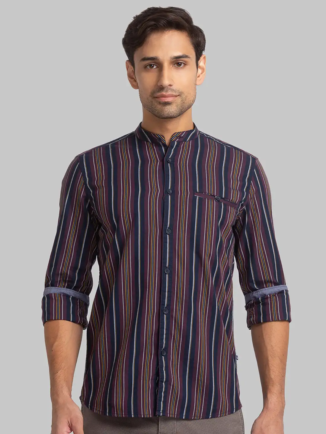 Parx Men Blue Striped Slim Fit Cotton Casual Shirt