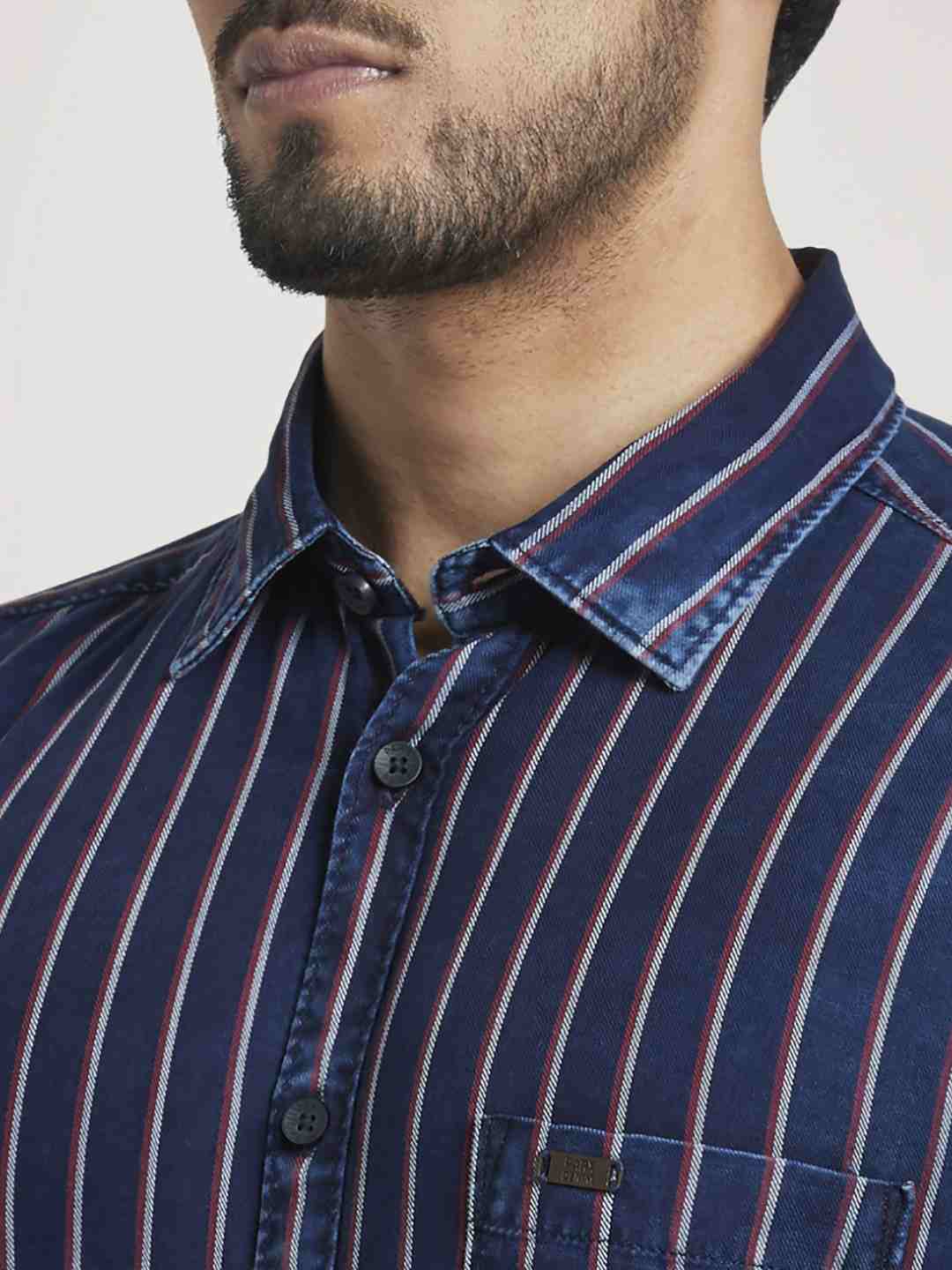 Men Red Slim Fit Stripe Cotton Full Sleeve Shirts