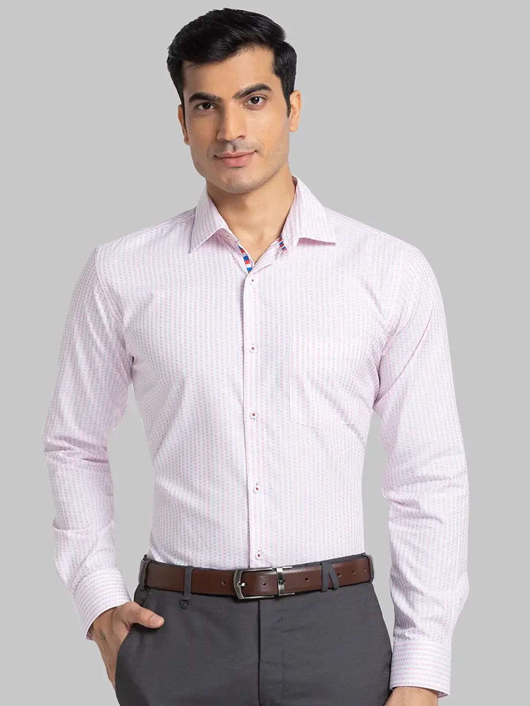 Men Red Slim Fit Stripe Cotton Shirts