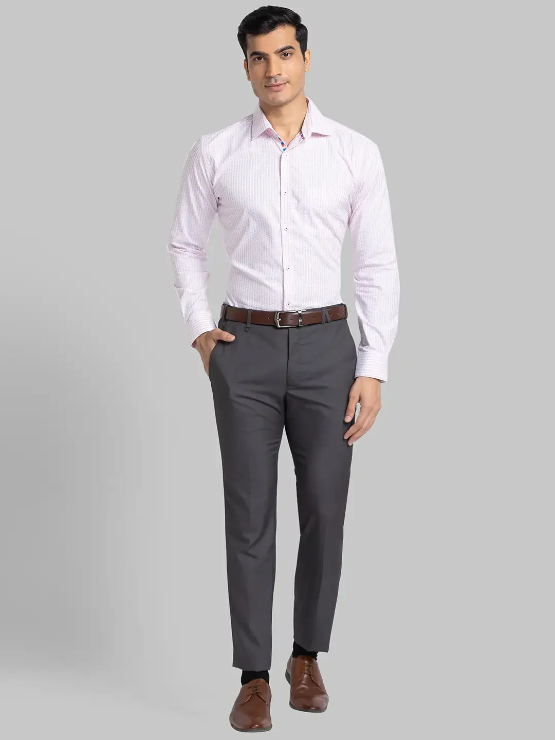 Men Red Slim Fit Stripe Cotton Shirts - Image 5