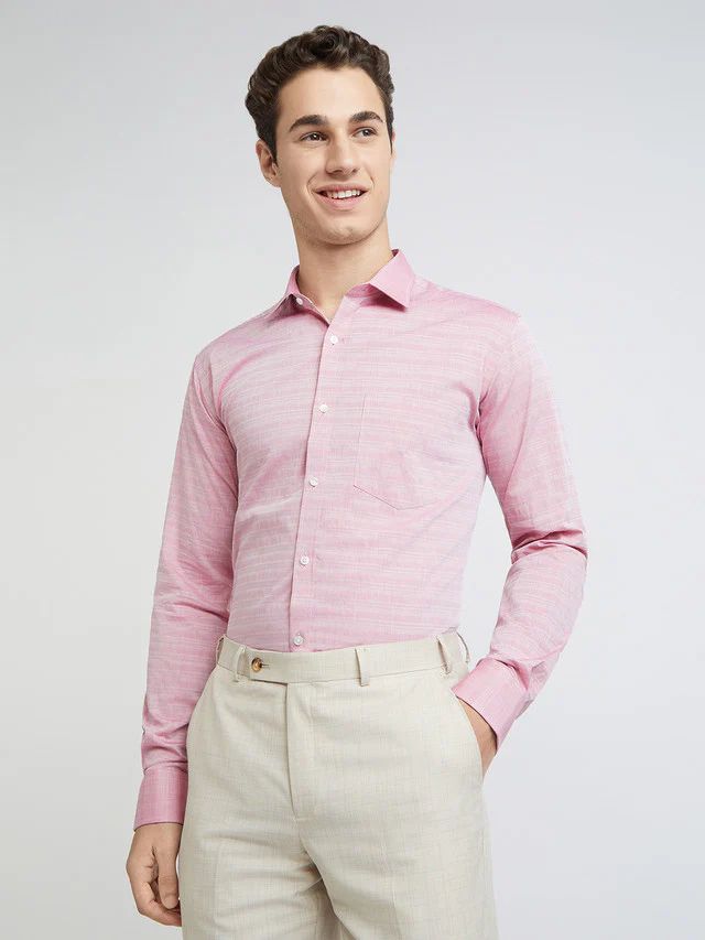 Men Red Slim Fit Stripe Cotton Shirts