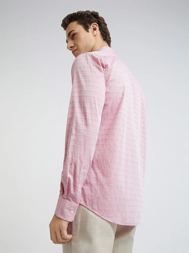 Men Red Slim Fit Stripe Cotton Shirts - Image 3