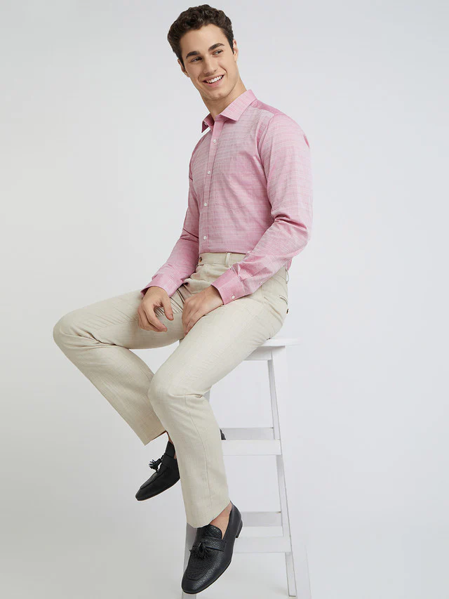 Men Red Slim Fit Stripe Cotton Shirts - Image 5
