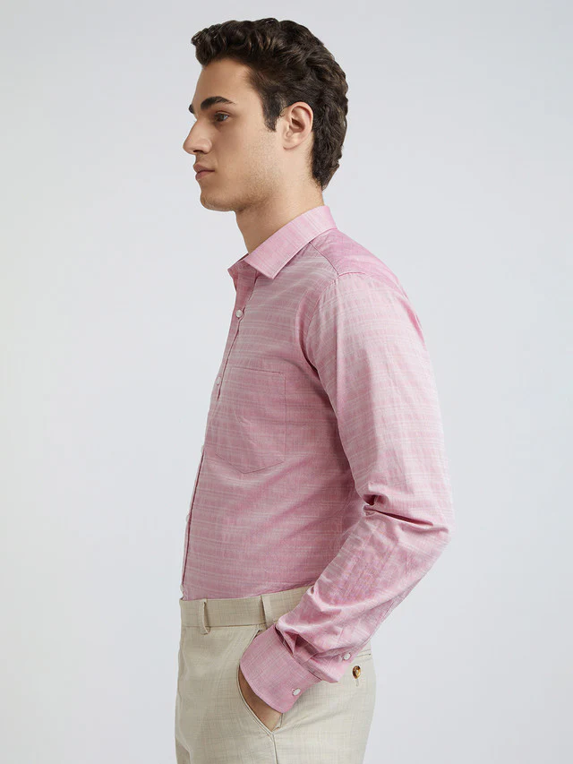 Men Red Slim Fit Stripe Cotton Shirts - Image 6