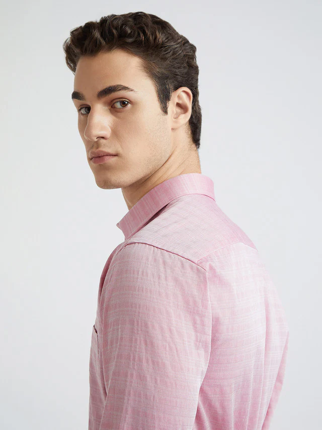 Men Red Slim Fit Stripe Cotton Shirts - Image 7