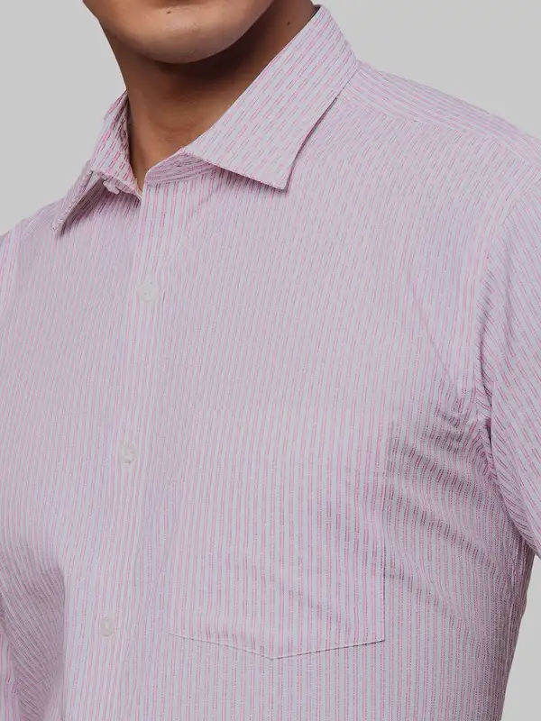 Men Red Slim Fit Stripe Cotton Shirts - Image 6