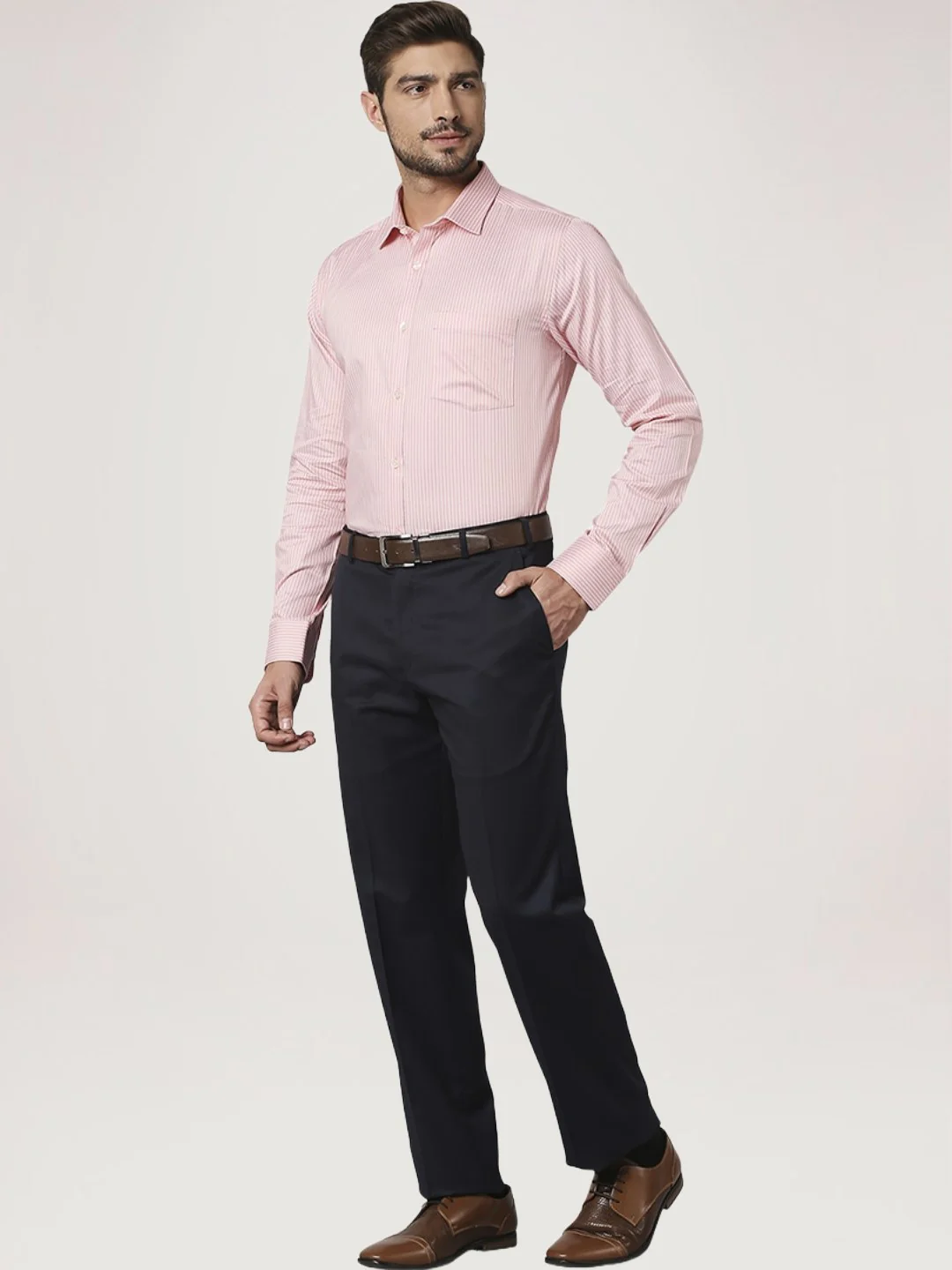 Men Red Slim Fit Stripe Cotton Shirts - Image 2
