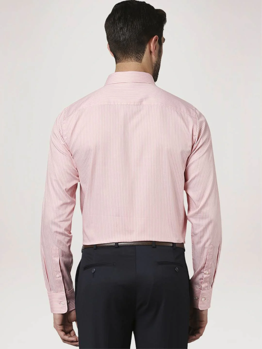 Men Red Slim Fit Stripe Cotton Shirts - Image 3