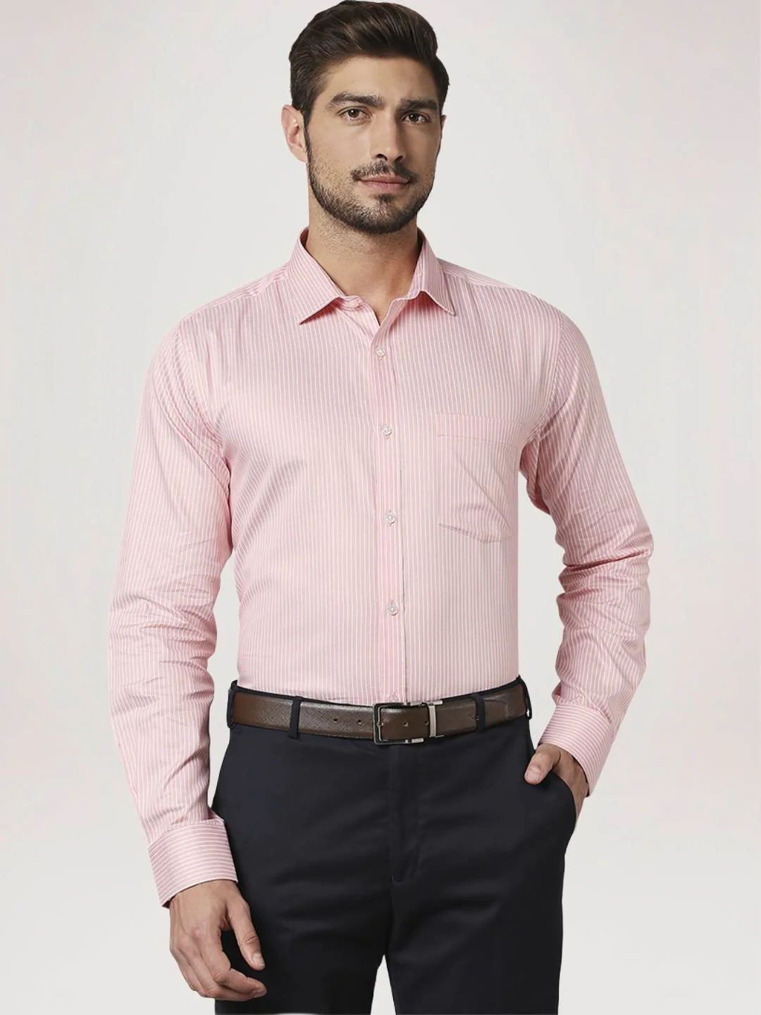 Men Red Slim Fit Stripe Cotton Shirts - Image 4