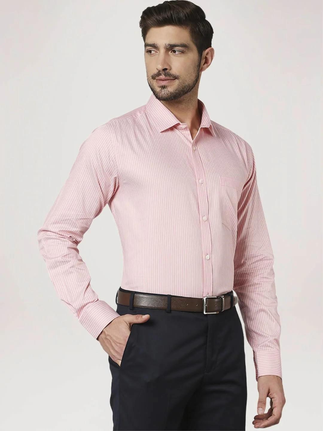 Men Red Slim Fit Stripe Cotton Shirts - Image 5