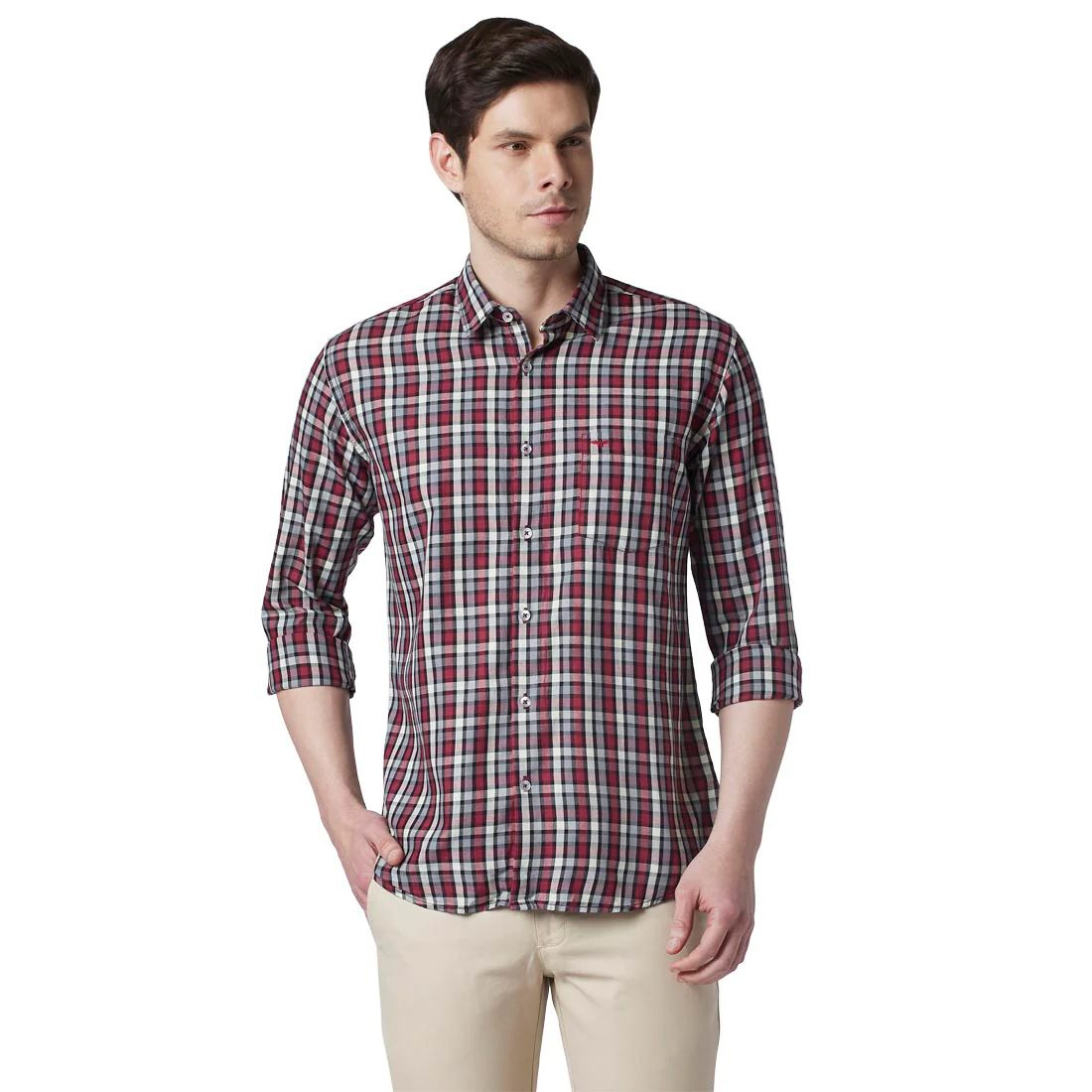 Men Red Slim Fit Structure Cotton Ainsley Collar Shirts