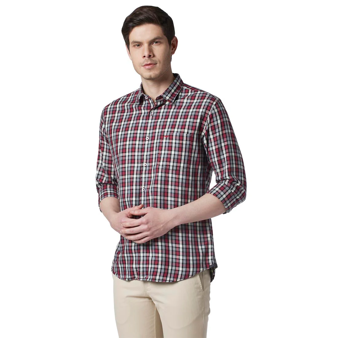 Men Red Slim Fit Structure Cotton Ainsley Collar Shirts - Image 3