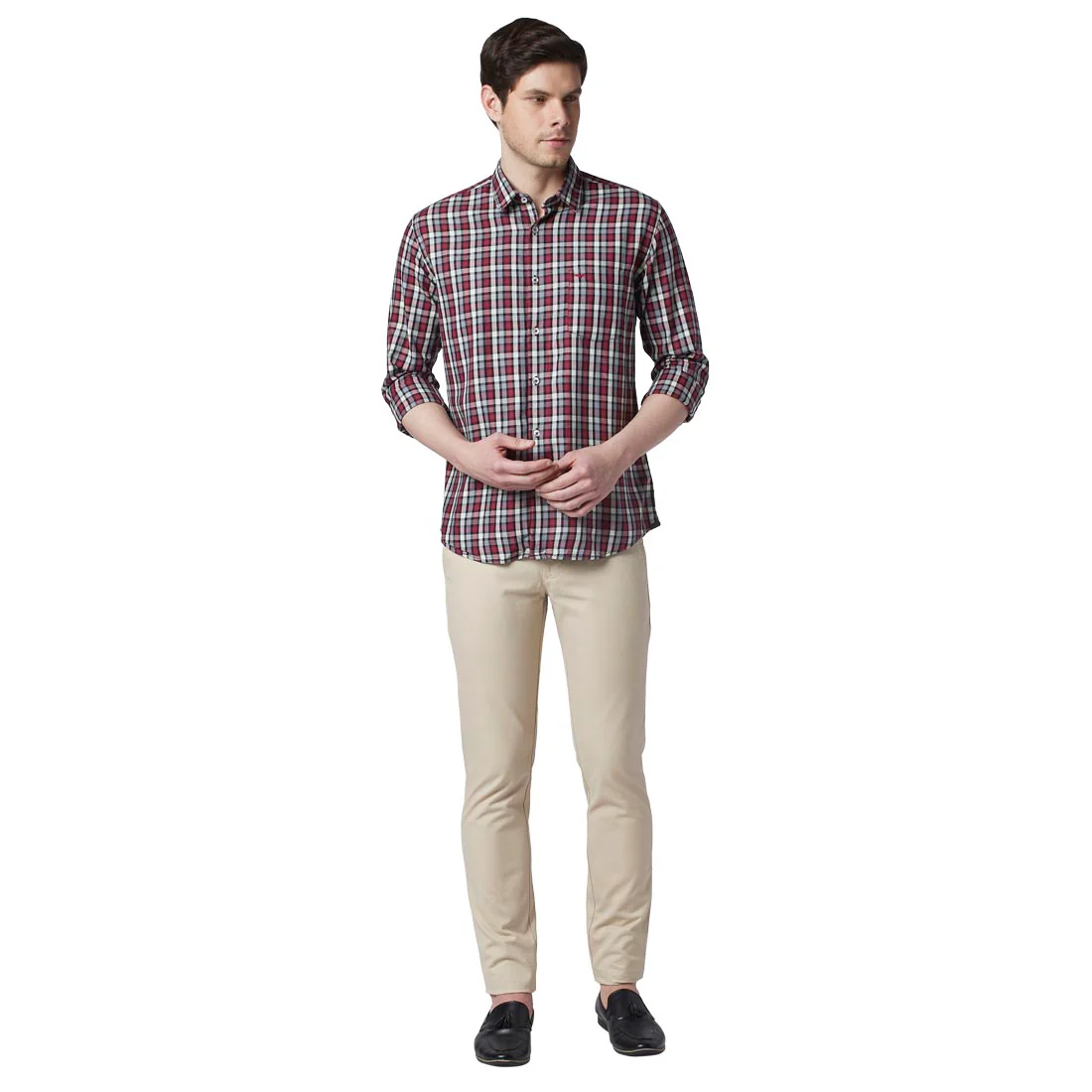 Men Red Slim Fit Structure Cotton Ainsley Collar Shirts - Image 5