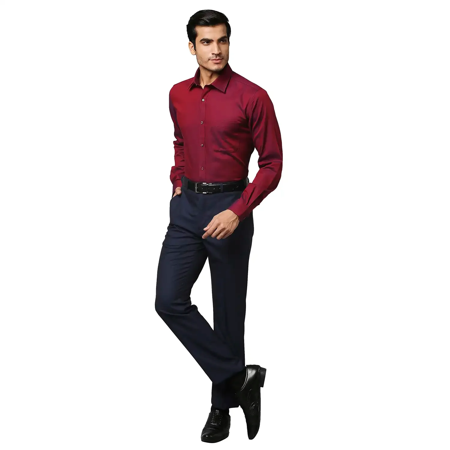 Men Red Slim Fit Structure Cotton Half Sleeve Shirts - Image 5