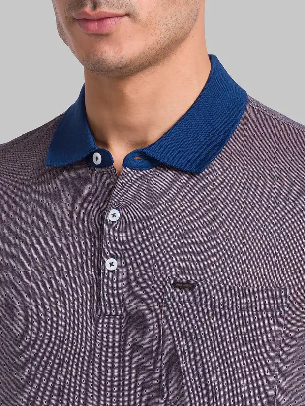Men Red Slim Fit Structure Cotton Round Neck Collar Polo T-Shirt - Image 6