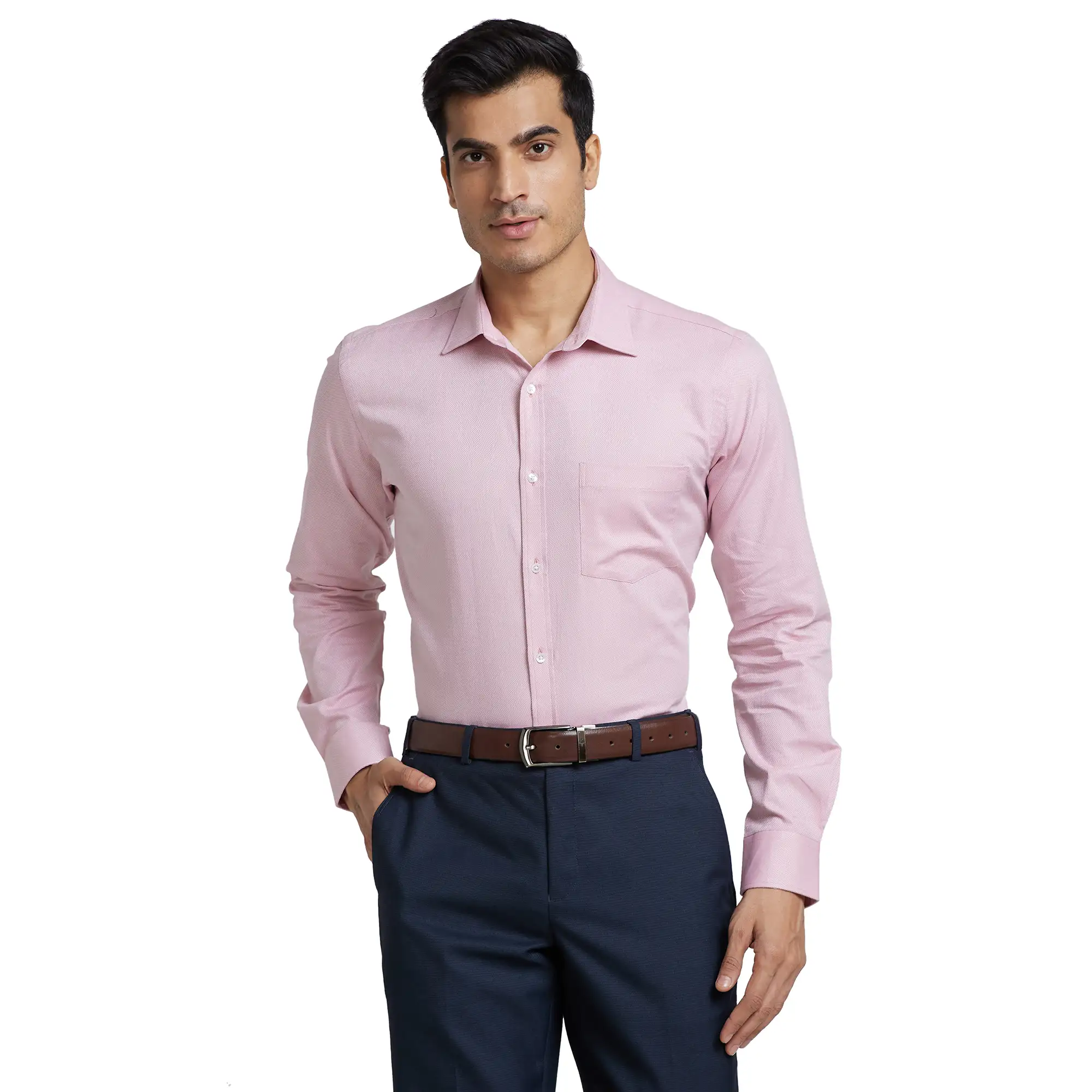 Men Red Slim Fit Structure Cotton Shirts