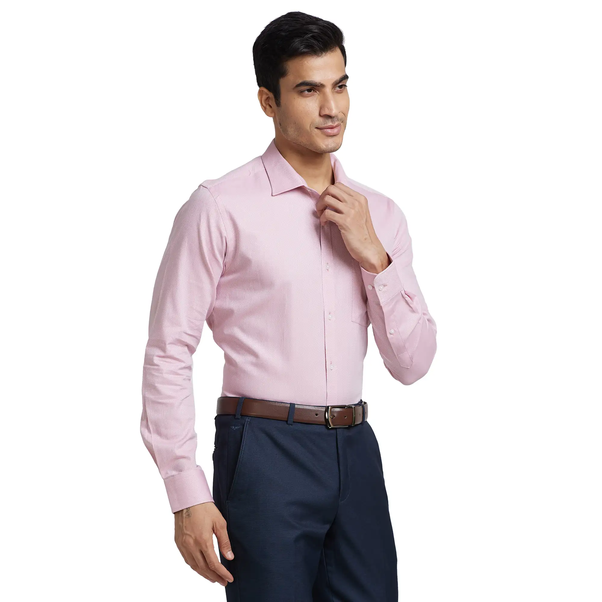Men Red Slim Fit Structure Cotton Shirts - Image 2