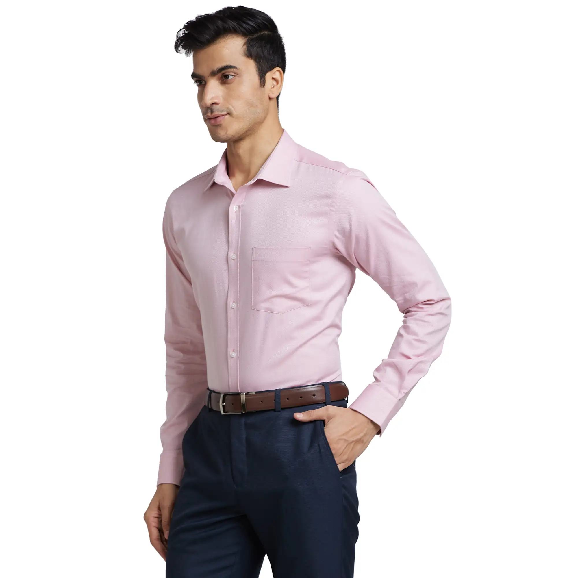 Men Red Slim Fit Structure Cotton Shirts - Image 3
