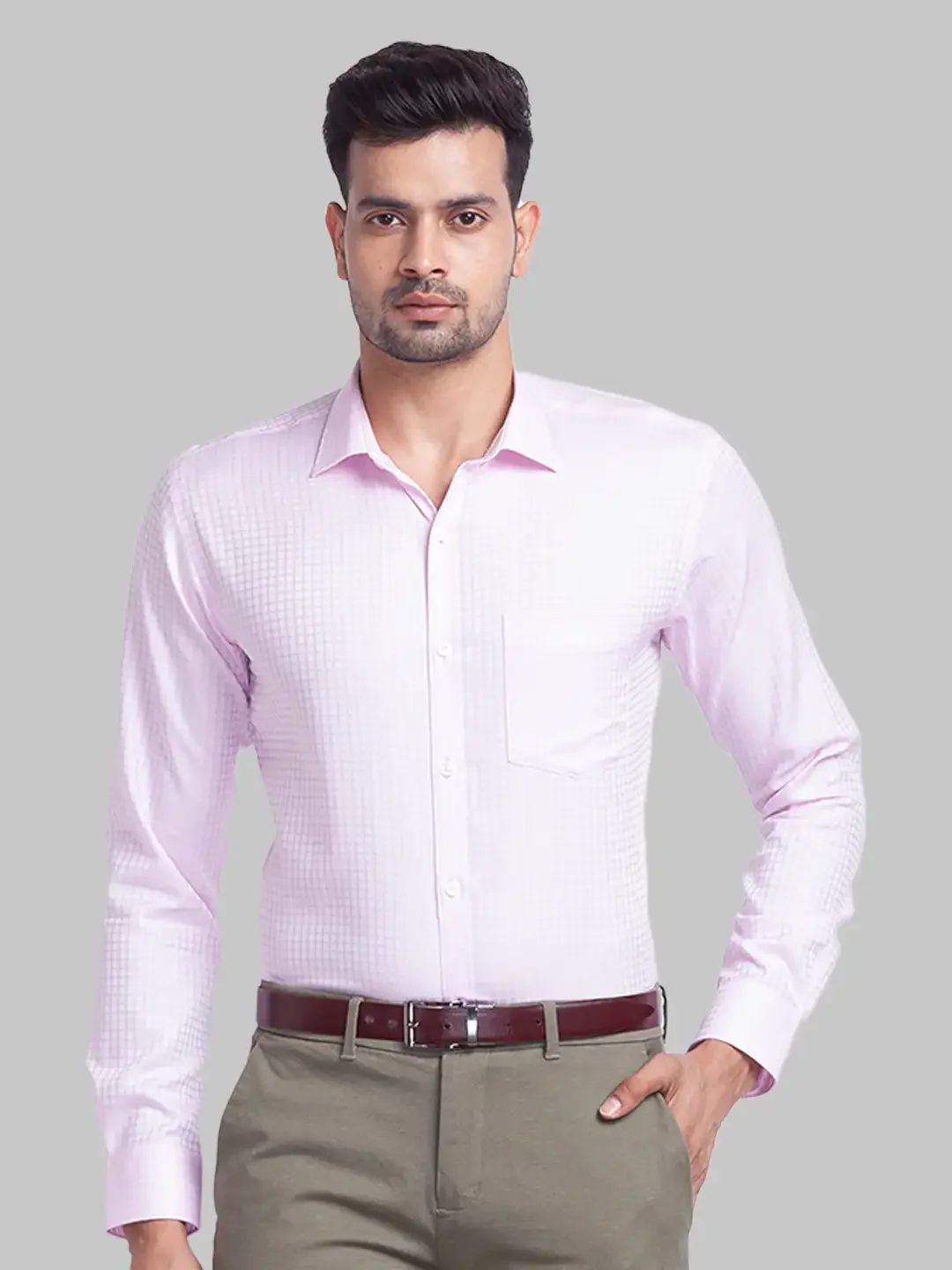 Men Red Slim Fit Structure Cotton Shirts