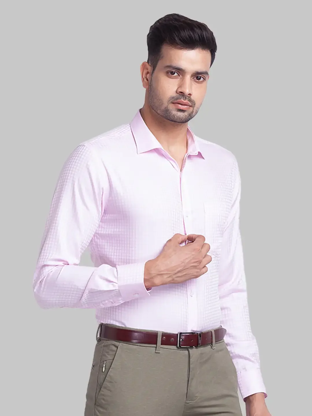 Men Red Slim Fit Structure Cotton Shirts - Image 2