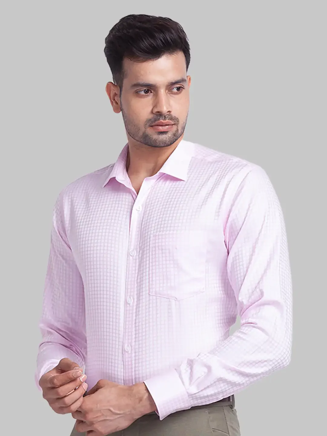 Men Red Slim Fit Structure Cotton Shirts - Image 3