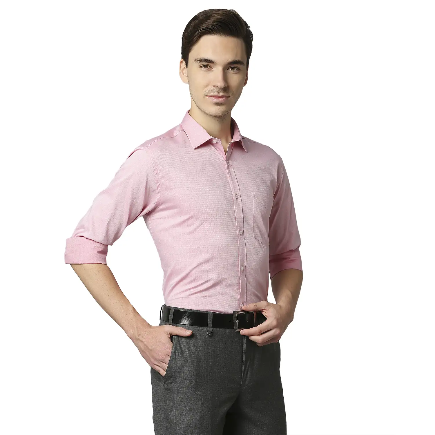Men Red Slim Fit Structure Cotton Shirts - Image 2
