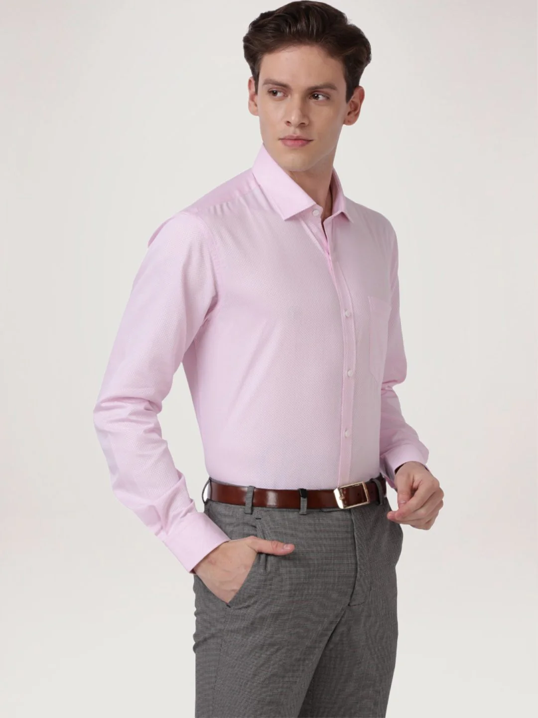 Men Red Slim Fit Structure Cotton Shirts - Image 6