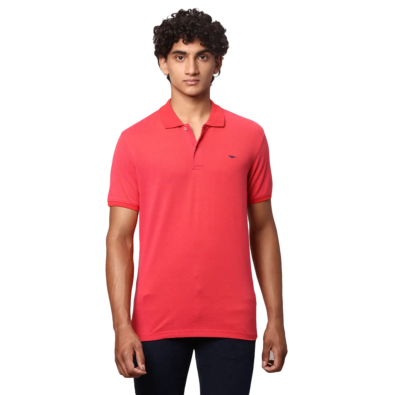 Men Red Slim Fit Two Tone Cotton Polyester Blend Round Neck Collar Polo T-Shirt