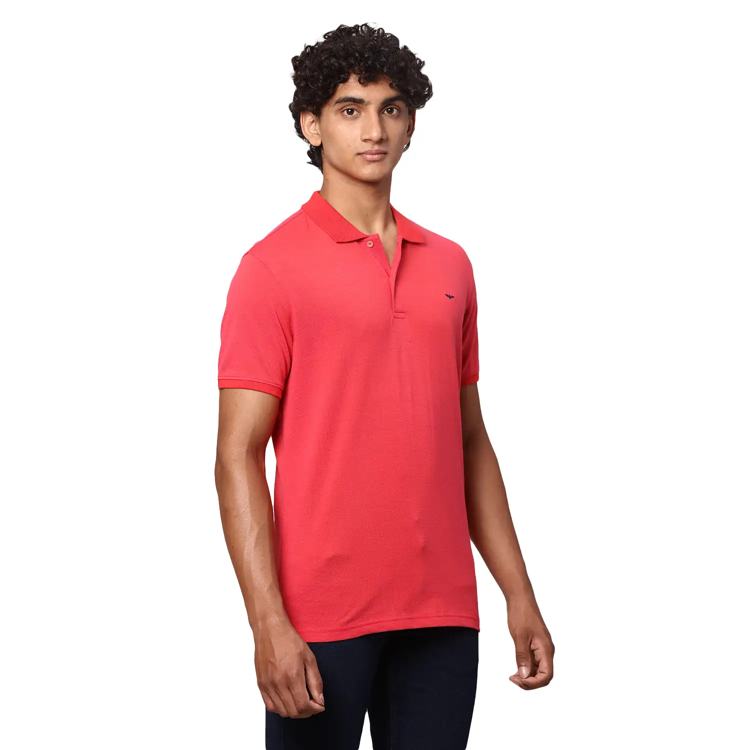Men Red Slim Fit Two Tone Cotton Polyester Blend Round Neck Collar Polo T-Shirt - Image 2
