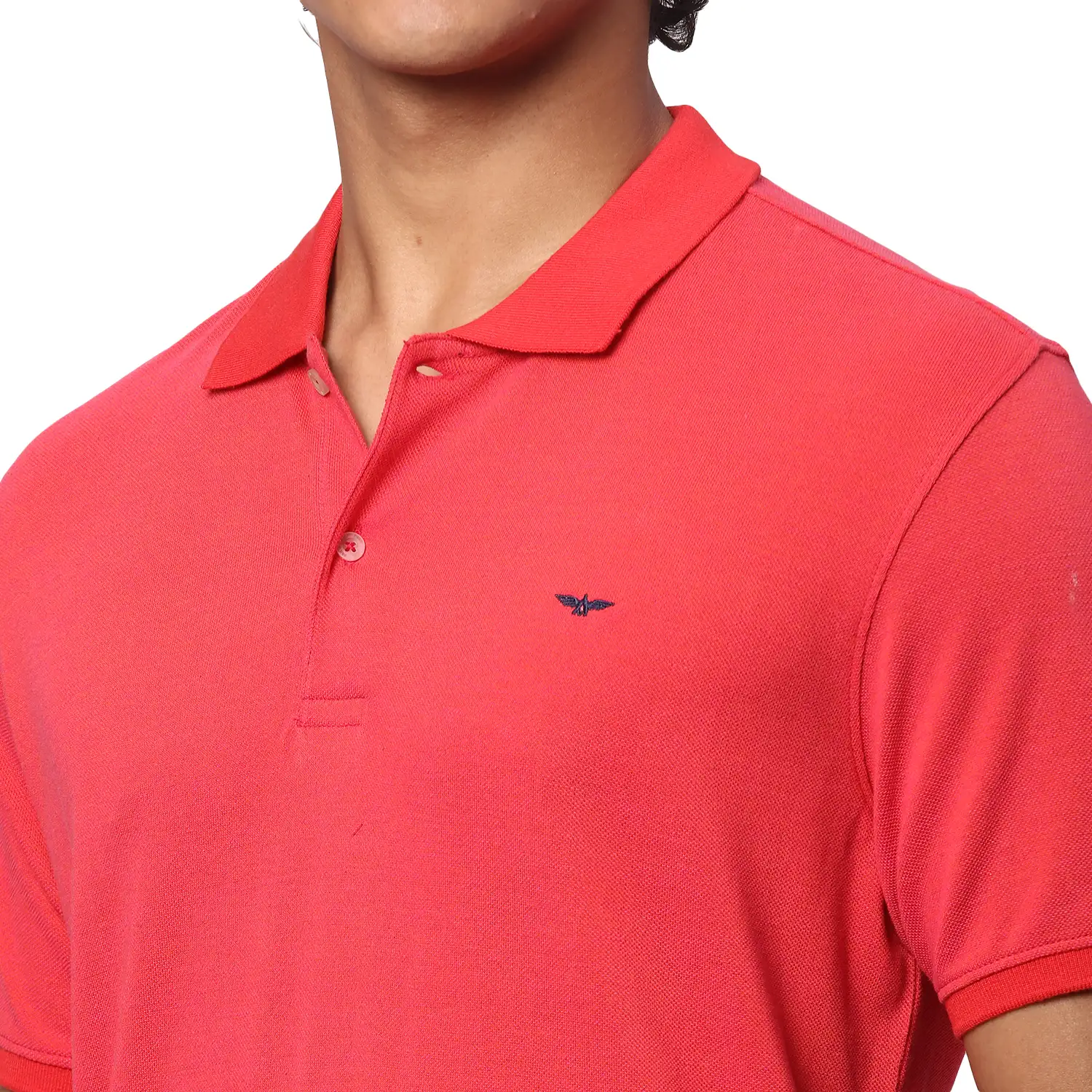 Men Red Slim Fit Two Tone Cotton Polyester Blend Round Neck Collar Polo T-Shirt - Image 6