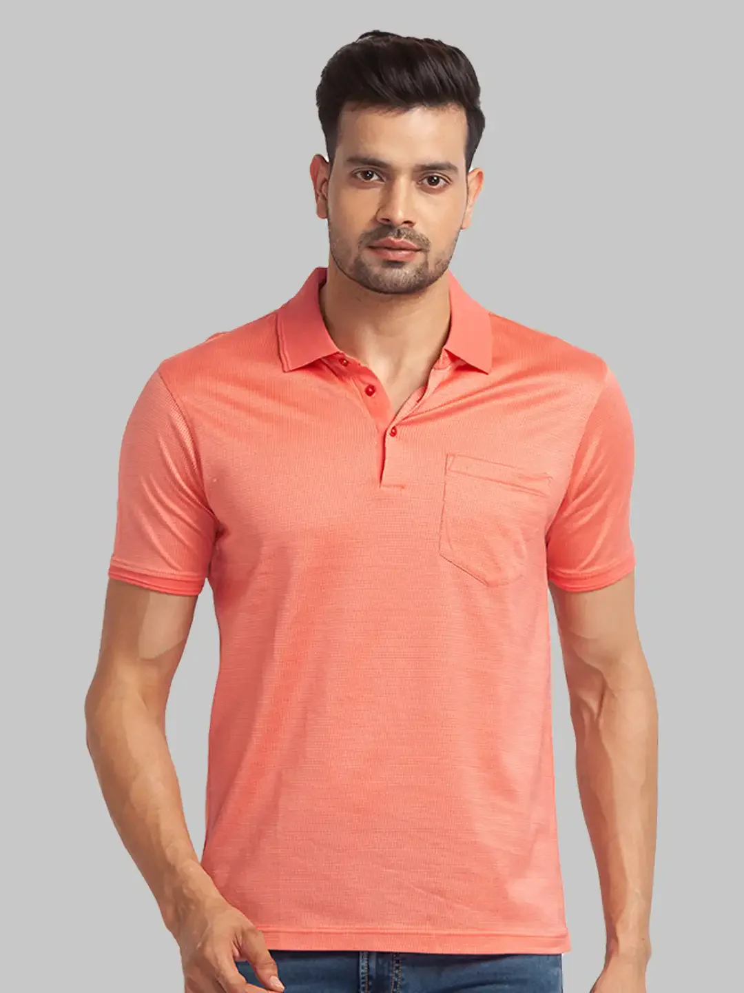 Men Red Slim Fit Two Tone Cotton Round Neck Collar Polo T-Shirt