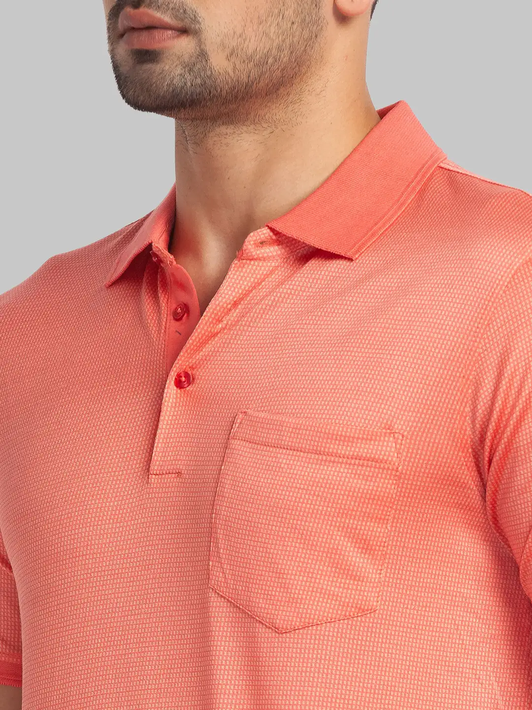 Men Red Slim Fit Two Tone Cotton Round Neck Collar Polo T-Shirt - Image 6