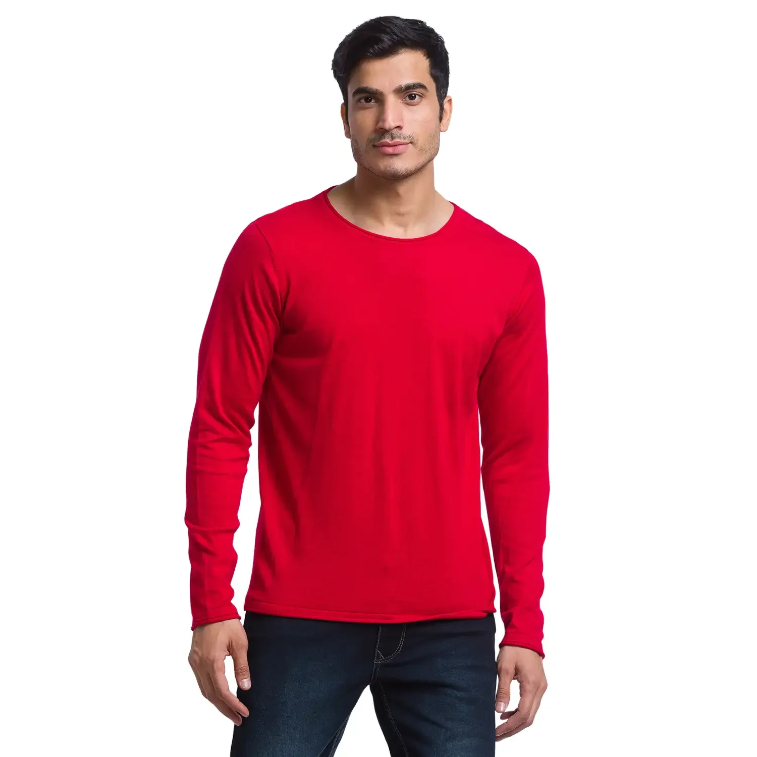 Men Red Solid Cotton Full Sleeve Sweaters