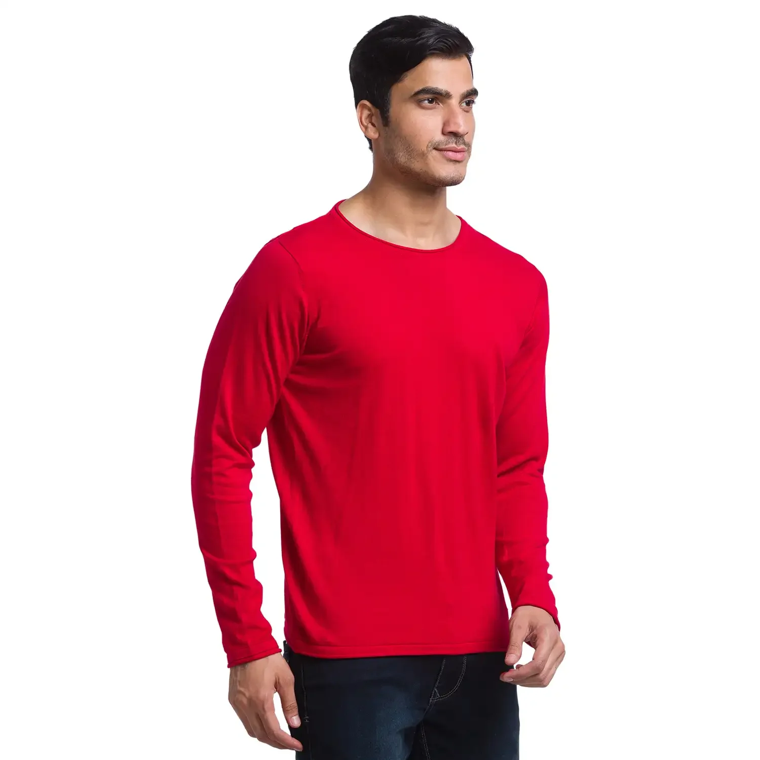 Men Red Solid Cotton Full Sleeve Sweaters - Image 2