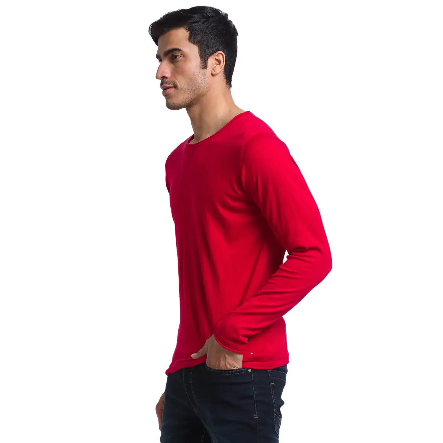 Men Red Solid Cotton Full Sleeve Sweaters - Image 3
