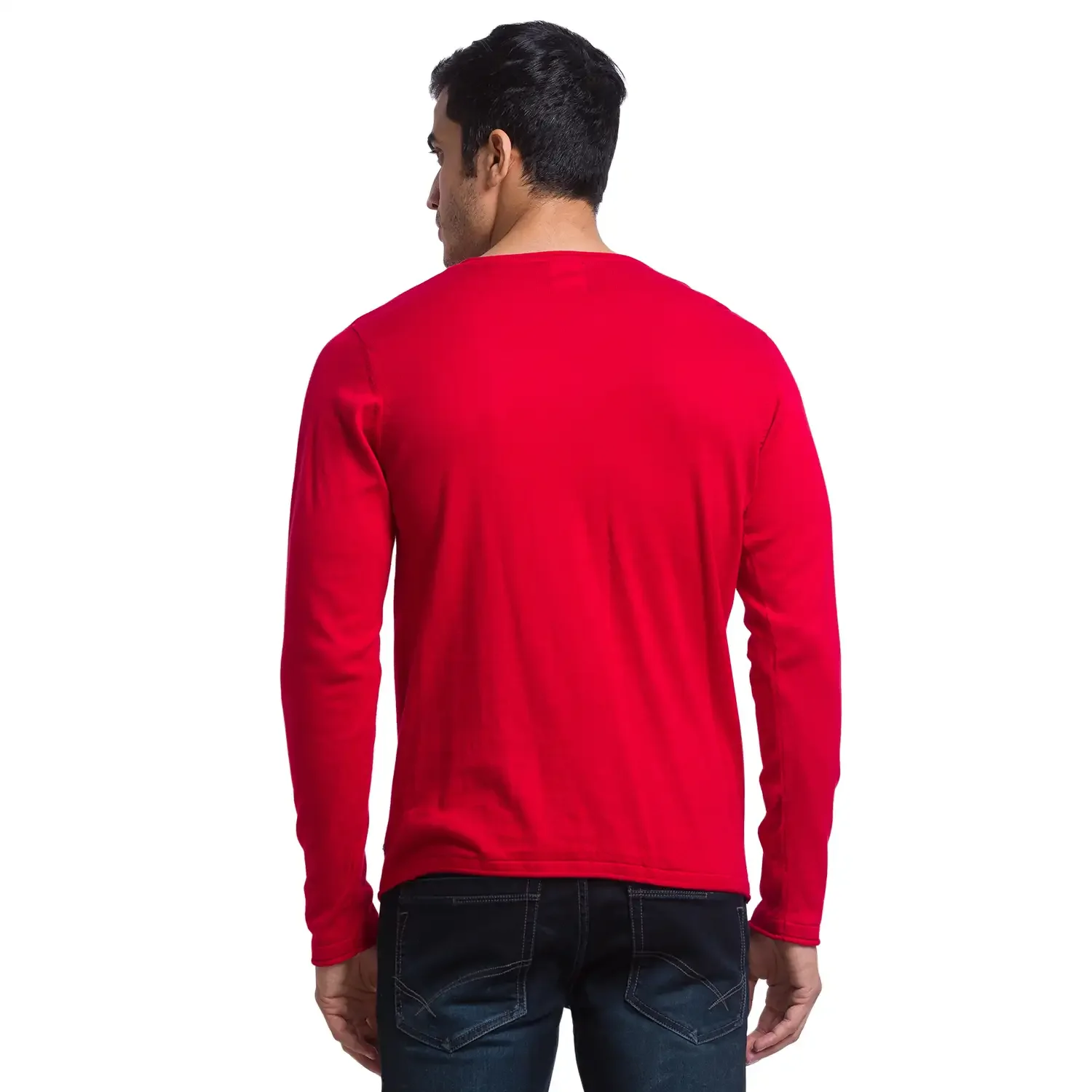 Men Red Solid Cotton Full Sleeve Sweaters - Image 4